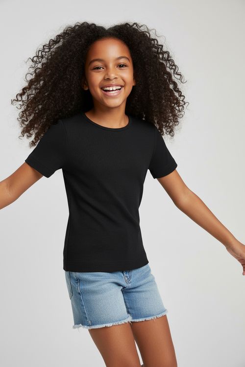 Blusa Infantil Menina Seamless Canelada Essencial Preta