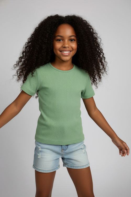 Blusa Infantil Menina Canelada Verde Claro