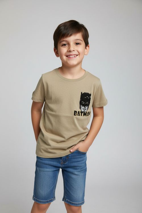 Camiseta Infantil Menino Bege Claro Batman