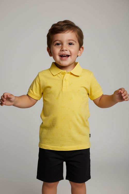 Polo Infantil Amarelo Claro Coqueiro Tropical