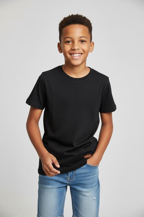 Camiseta Manga Curta Infantil Menino Preta Básica