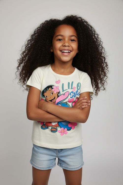 Blusa Infantil Menina Off White Criança Lilo & Stitch