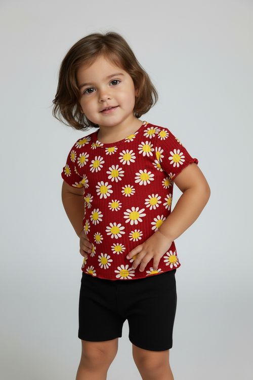 Blusa Infantil Menina Vermelha Margaridas
