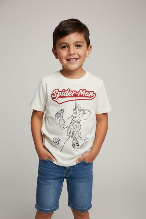 Blusa Infantil Menino Manga Curta Off White Spider-Man