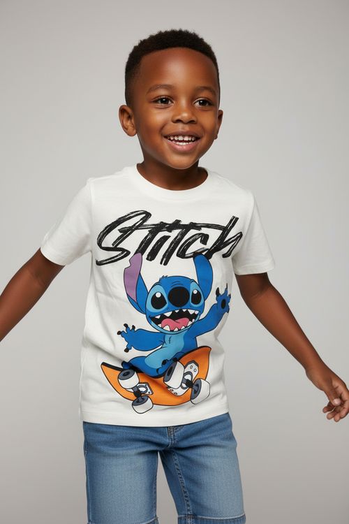 Camiseta Infantil Off White 4-8 Anos Stitch Radical no Skate