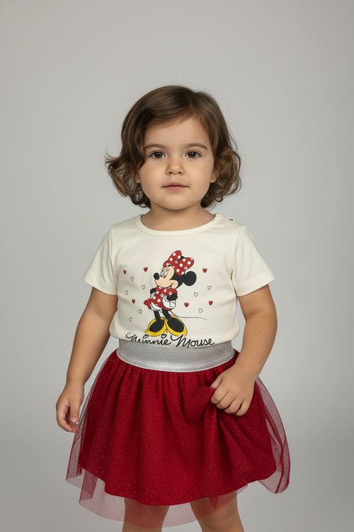 Conjunto Infantil Menina Creme e Vermelho Minnie Mouse