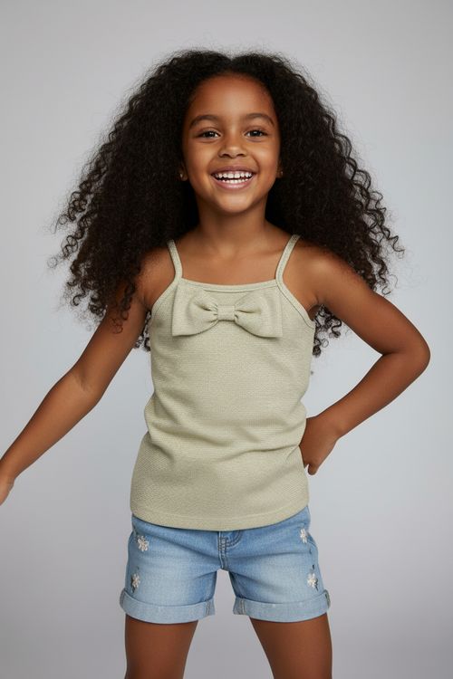 Regata Infantil Menina Verde Suave Laço Delicado