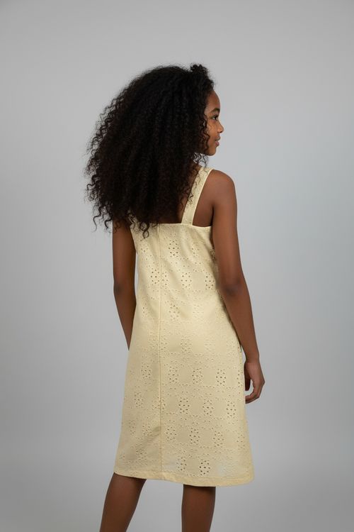 Vestido Infantil Menina Amarelo Broderie Anglaise