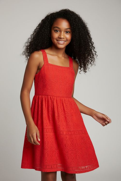 Vestido Infantil Menina Vermelho Vibrante Laise