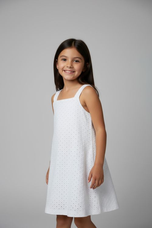 Vestido Infantil Menina Branco Laise Recortes