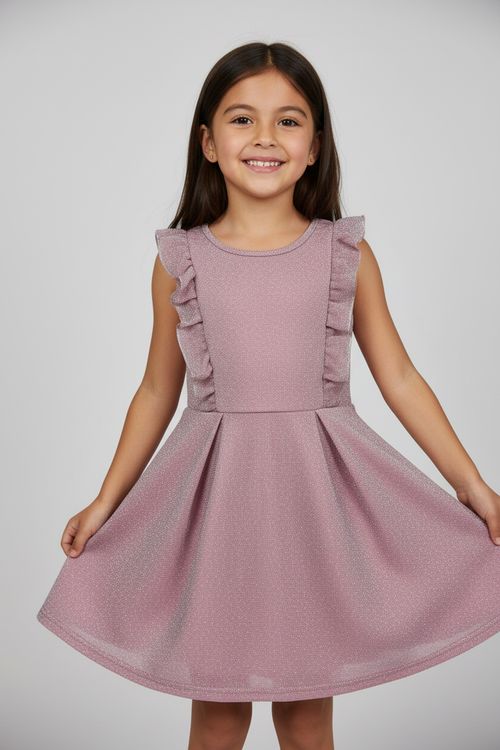 Vestido de Festa Infantil Menina Rosa Claro Cintilante