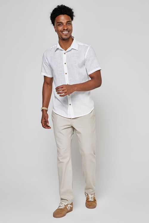 Calça Masculina Sarja Cós Elástico Bege Areia