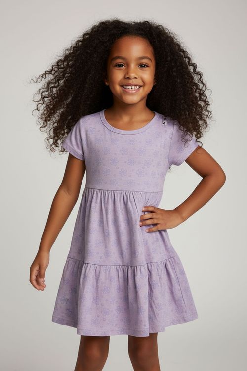 Vestido Infantil Menina Lilás Estampa Florzinhas