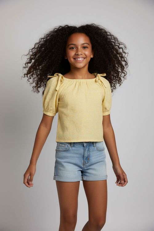 Blusa Ciganinha Cropped Infantil Menina Amarela Laise