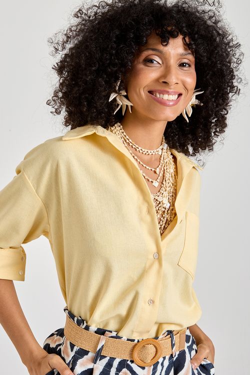 Camisa Feminina Viscose Amarelo Claro
