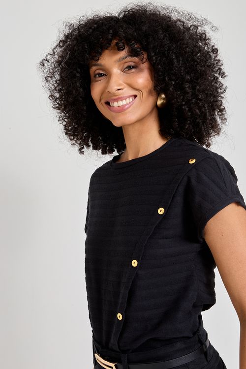 Blusa Feminina Preta Listras Horizontais Sutis