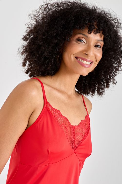 Camisola Feminina Vermelha Liganete com Renda