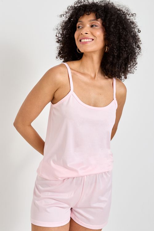 Pijama Curto Alcinha e Short Feminino Rosa Claro