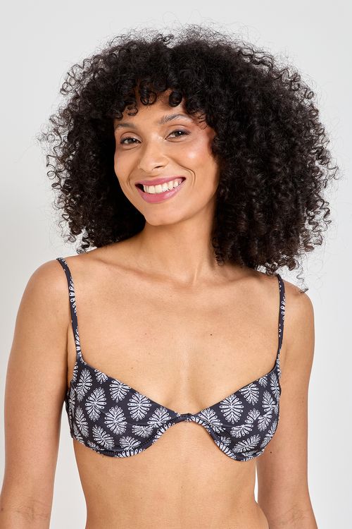Top Biquíni Meia Taça Feminino Estampa Botânica Noturna