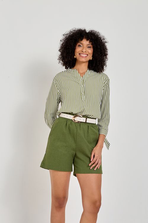 Shorts Feminino Linho Verde Médio