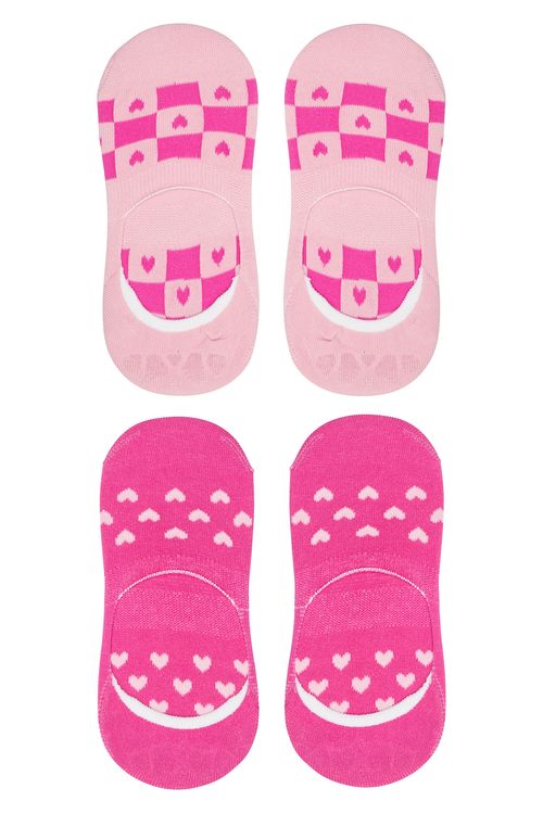 Kit 2 Pares Meia Sapatilha Feminina Rosa Corações Sortidos