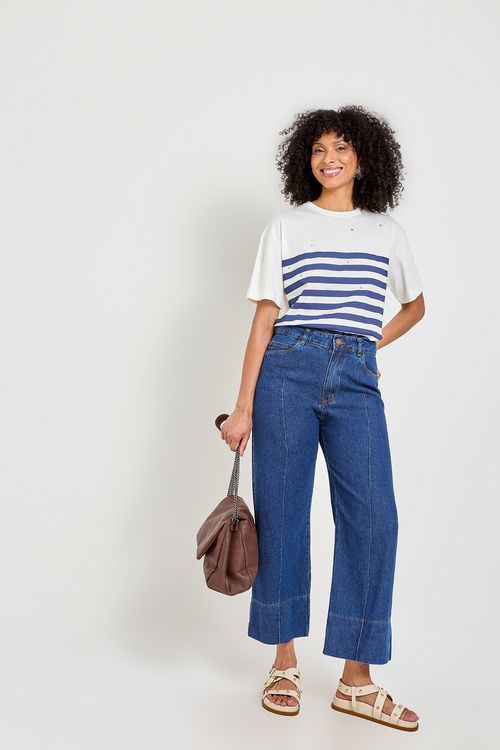 Calca fem ct 80375 jns reta pant curt es jeans azul escuro