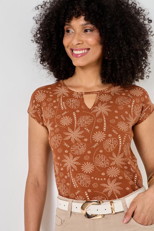 Blusa Feminina Marrom Estampa Tropical