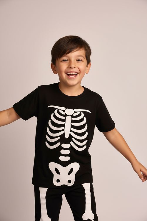 Pijama Infantil Preto Esqueleto Divertido