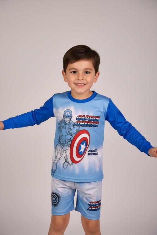 Conjunto Infantil Menino Moda Praia UV Capitão América
