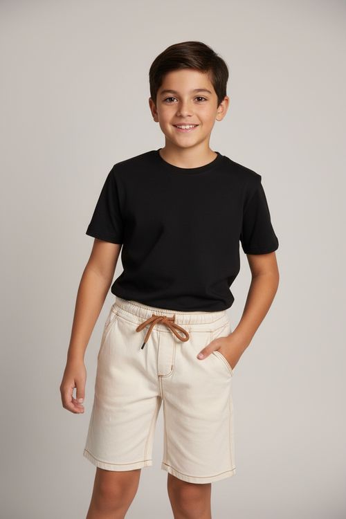 Bermuda Jeans Juvenil Menino Bege