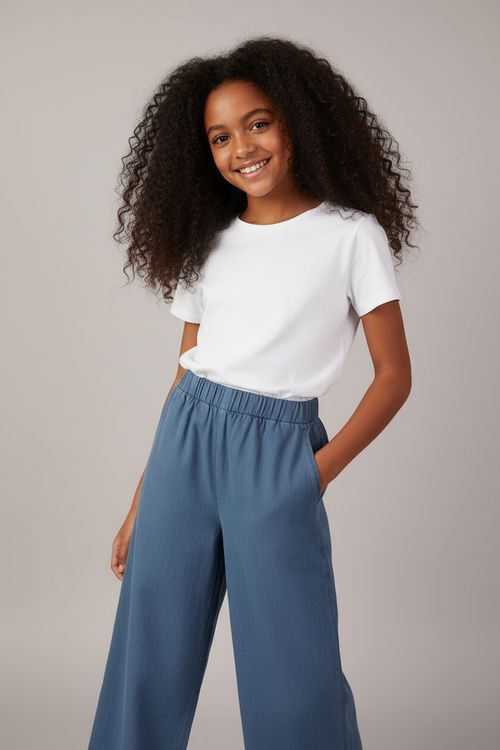 Calça Pantacourt Infantil Menina Azul Claro Chambray