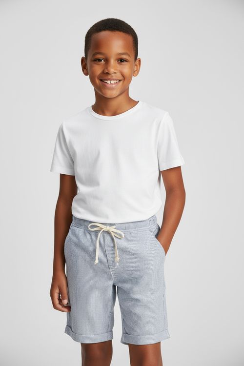 Shorts Infantil Menina Sarja Azul Listrada