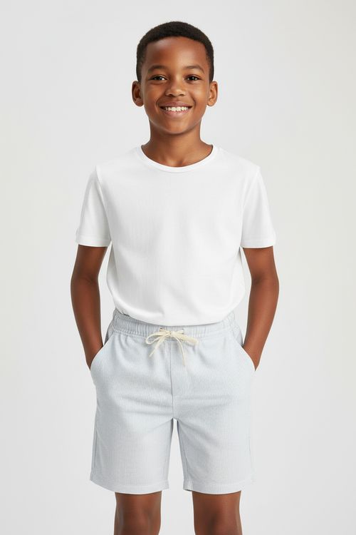 Shorts de Sarja Eco Infantil Menina Azul Claro Listrado