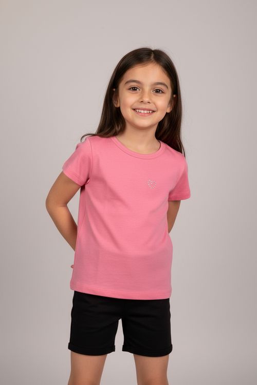 Blusa Infantil Menina Rosa Coração de Strass