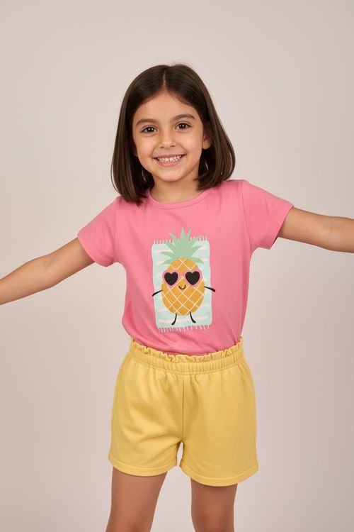 Conjunto Infantil Menina Rosa Amarelo Abacaxi Relax