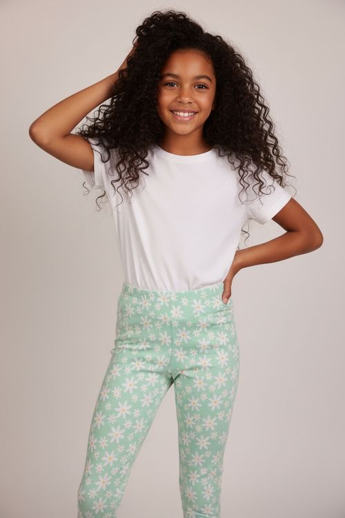Legging Infantil Menina Verde Menta Margaridas