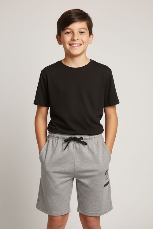 Shorts Infantil Menina Cinza Mescla Estampa Gráfica