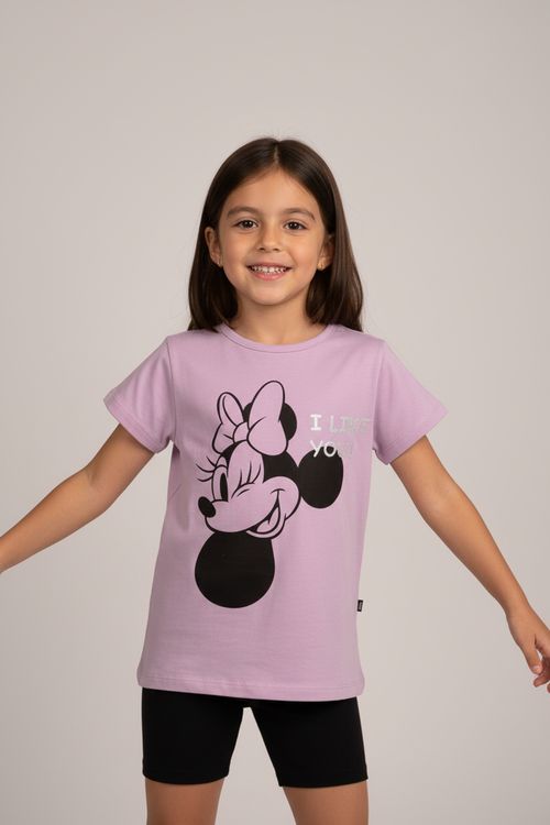 Blusa Infantil Menina Lilás Minnie Mouse I LIKE YOU!