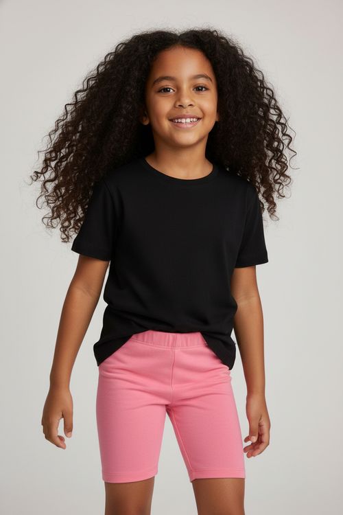 Shorts Ciclista Infantil Menina Rosa Médio Liso
