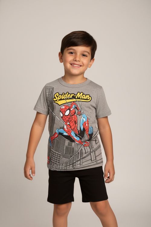 Camiseta Infantil Menino Cinza Mescla 4-10 Anos Spider-Man