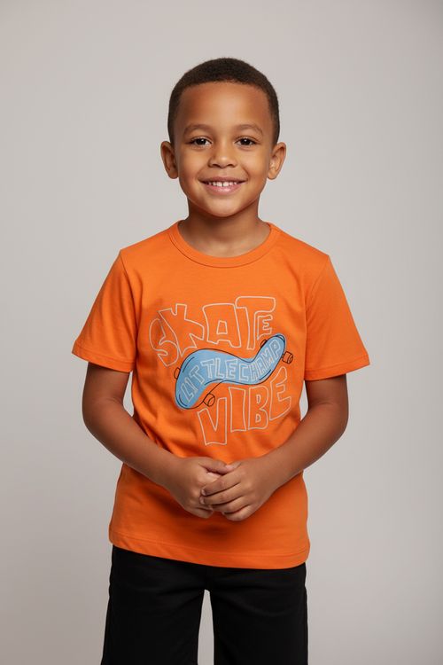 Camiseta Infantil Menino Laranja Skate Vibe Little Champ