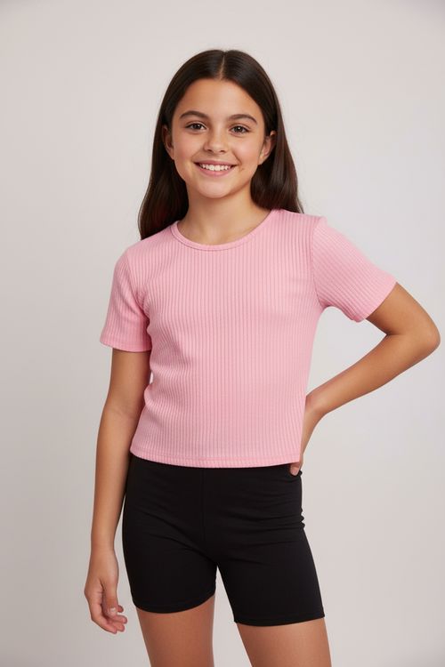 Blusa Infantil Menina Rosa Médio Canelada