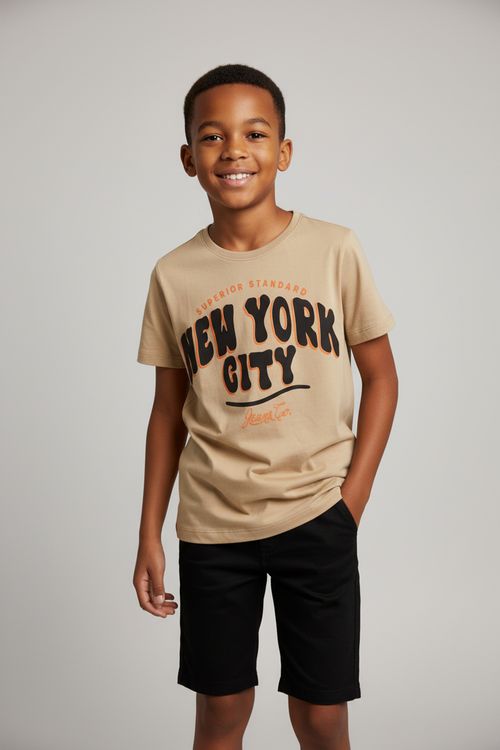 Camiseta Infantil Menino Bege Estampa New York City