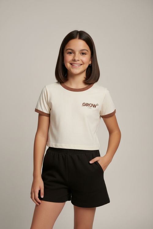 Blusa Infantil Menina Off White Bordado 'GROW'