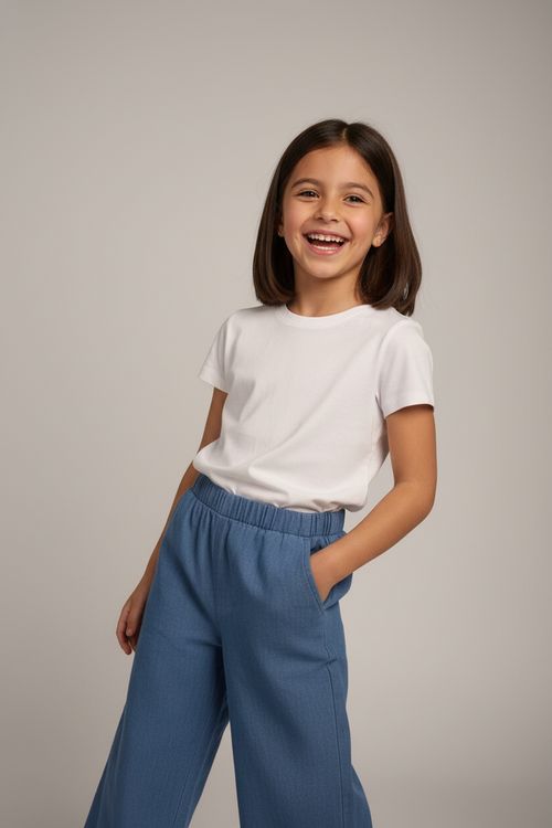 Calça Jeans Wide Leg Infantil Azul Médio