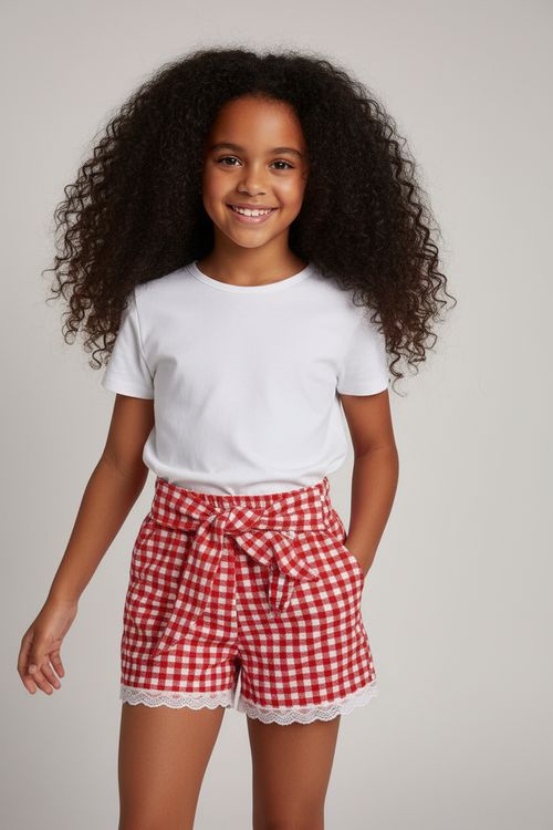 Shorts Infantil Menina Vermelho Vichy