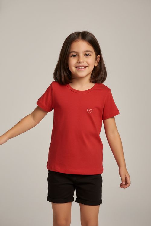 Blusa Infantil Menina Vermelha Coração de Strass