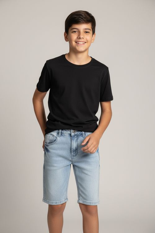 Shorts Infantil Menino Azul Claro 10 a 16 Anos Marmorizado