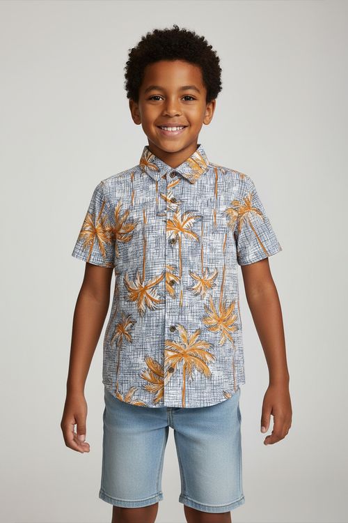 Camisa Infantil Caedu Folhas Palmeiras Azul (10-16 anos)