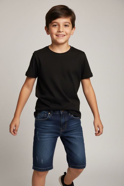 Bermuda Jeans Infantil Menino Azul Médio 10-16 Anos